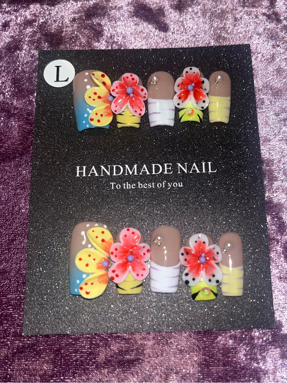 Handmade Floral Yellow & Pink Press-On Nails